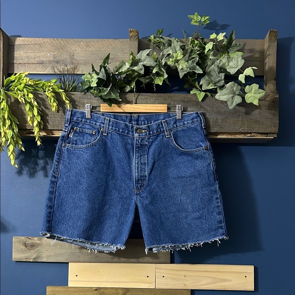 Carhartt Blue Denim Frayed Shorts Unisex 40 EUC